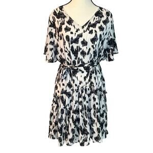 She + Sky Black White Animal Print Belted Flounce Dress NEW with Tags Size M